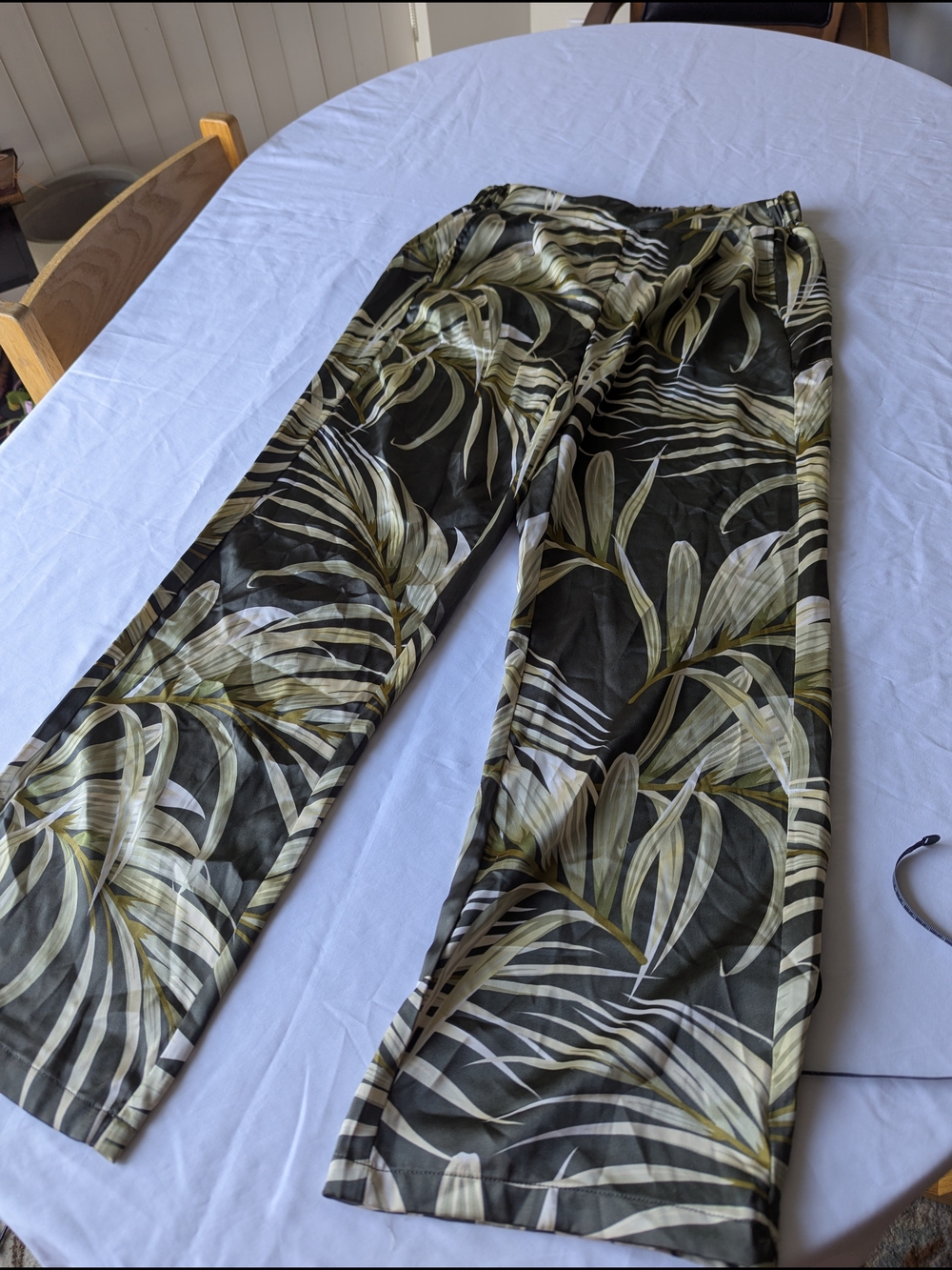 Rachel Zoe Olive Green Tropical Print Wide-Leg Pants Pull On